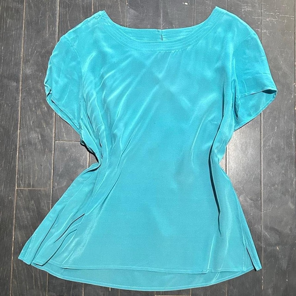 Teal blue wide neck women’s top